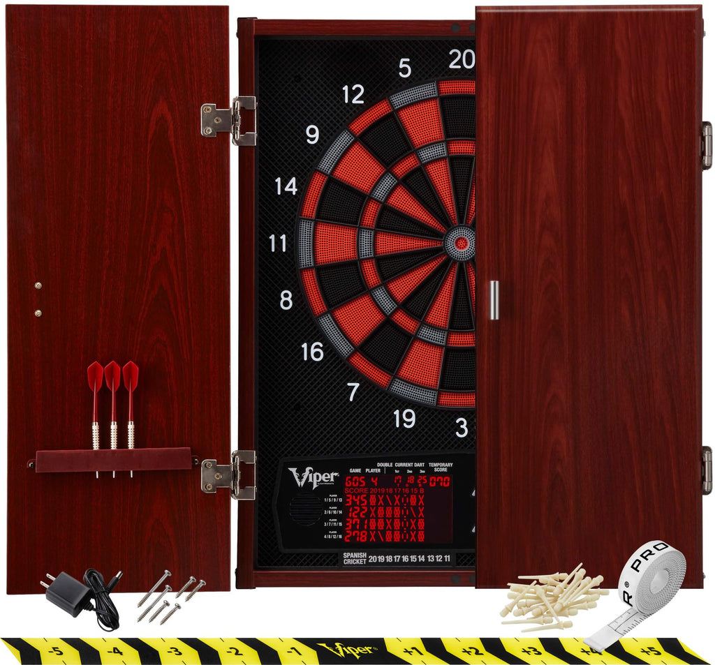 Viper Neptune Electronic Dartboard with Cabinet, 15.5 in Regulation Target, 57 Games, 16 Players, 6 Darts Included, Black
