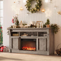 GarveeLife 58" Fireplace TV Stand for TVs Up to 65, Modern Farmhouse Entertainment Center with 30'' Electric Fireplace, Remote Control Realistic 3D Flame, Media Console with Storage Shelves, Gray