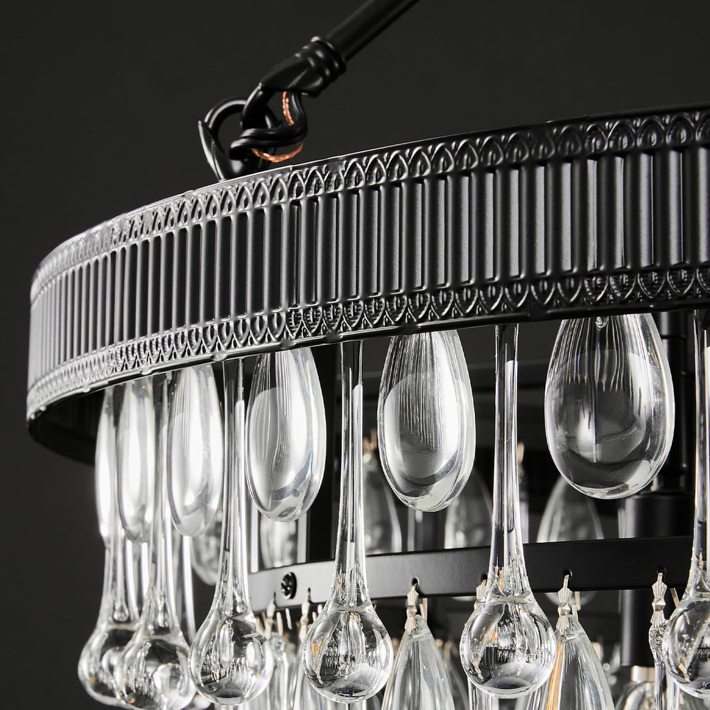 Black Modern Raindrop Crystal Chandelier: 28" Round K9 Crystals Contemporary Chandeliers for Dining Room Lights over Table - Adjustable Large Light Chandelier for Bedroom Living Kitchen Entryway Foyer