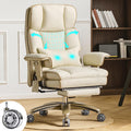 Furnistyle Leather Office Chair with Footrest, High-Back Executive Office Chair with Adjustable Lumbar Support, Luxury Desk Chair with Silent Wheels Rocking 360° Swivel, Height Adjustment,Beige