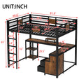 Bellemave Queen Loft Bed with Desk and Fabric Drawer, Metal Queen Size Loft Bed Frame with guardrail and Ladder for Adults, Kids, Teens, Black