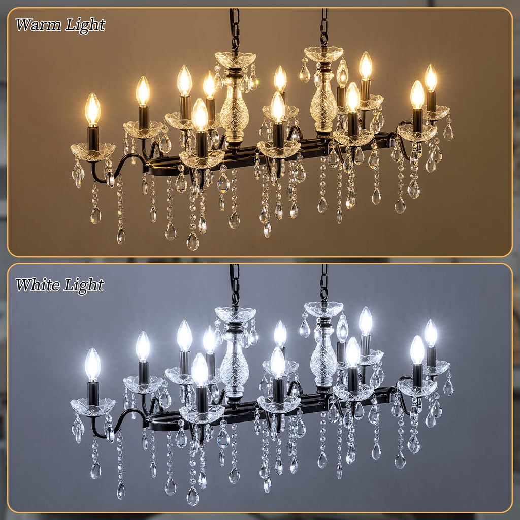 TOCHIC Modern Farmhouse Chandelier for Dining Room, 42" Black Crystal Chandeliers Kitchen Island Lighting Ceiling Pendant Light Fixture for Living Room Bedroom Kitchen Hallway Bar, 12 Lights