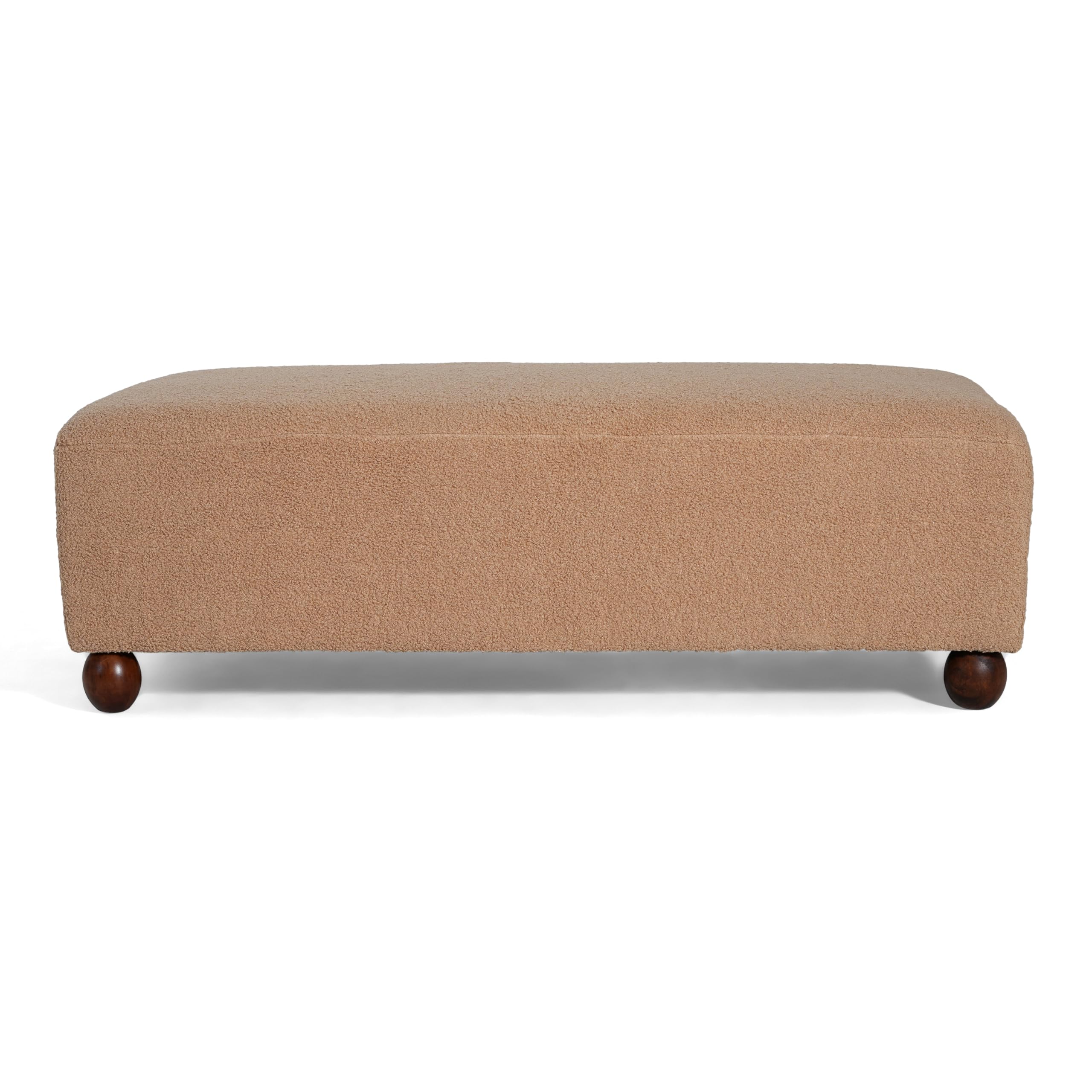 Christopher Knight Home Rika 48" Comfy Boucle Upholstered Bedroom Bench, Ottoman Bench with Rounded Wooden Legs, Spacious Seating, Long Footstool for Living Room, Entryway Bench, Tan Brown