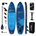Inflatable Stand Up Paddle Board 11'×34" Extra Wide SUP, Ultra-Stable for Adults & Dog, 450lbs, Dual Chamber Pump, Fiberglass Paddle, Military Grade Dual Layer, Sea Turtle Guardian Design Deep Blue