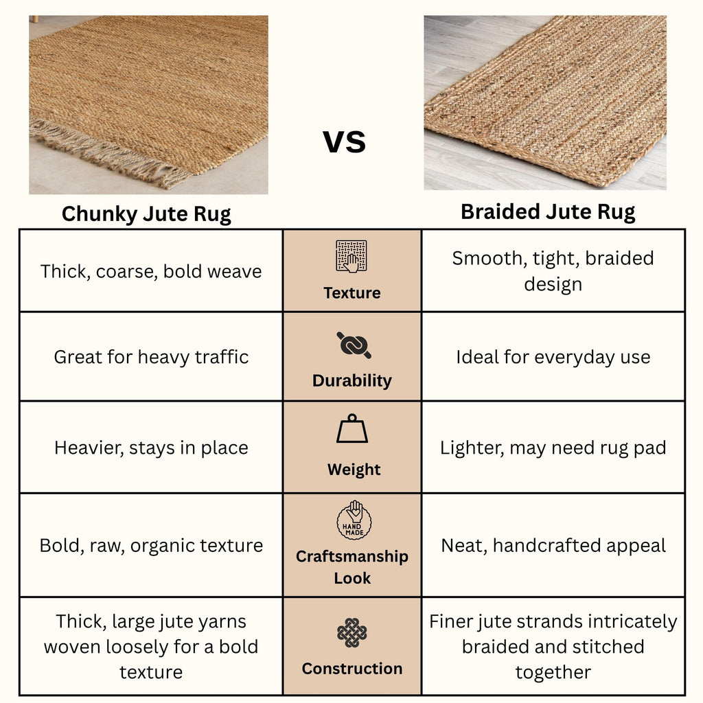 HOMEMONDE Chunky Braided Jute Area Rug 8x10 ft Rectangle Boho Home Décor Indoor Rug - Natural Handcrafted Farmhouse Style Rug for Bedroom, Living Room, Dining Room Kitchen, and Hallway