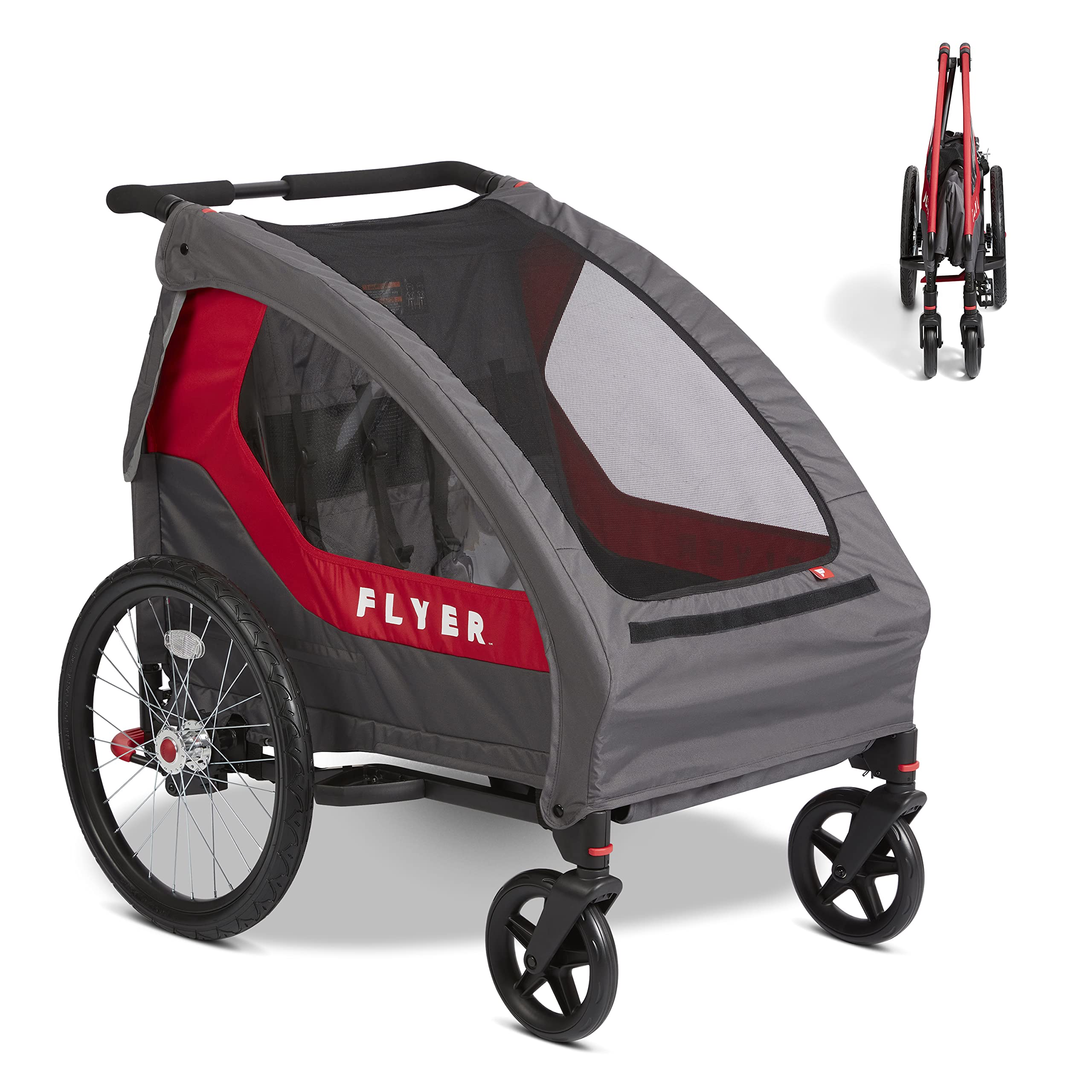 Flyer(TM) Duoflex 2 in 1 Bike Trailer and Double Stroller for Toddlers, 1+ Years