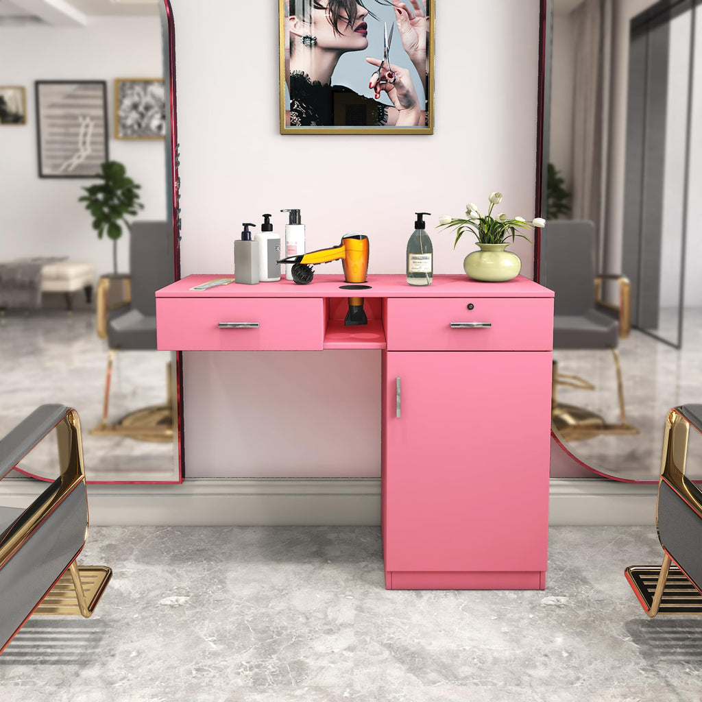 Wall Mount Barber Salon Station, Salon Storage Hair Stylist Equipment Set w,Appliance Holders,Lockable Drawers,Storage Cabinet
