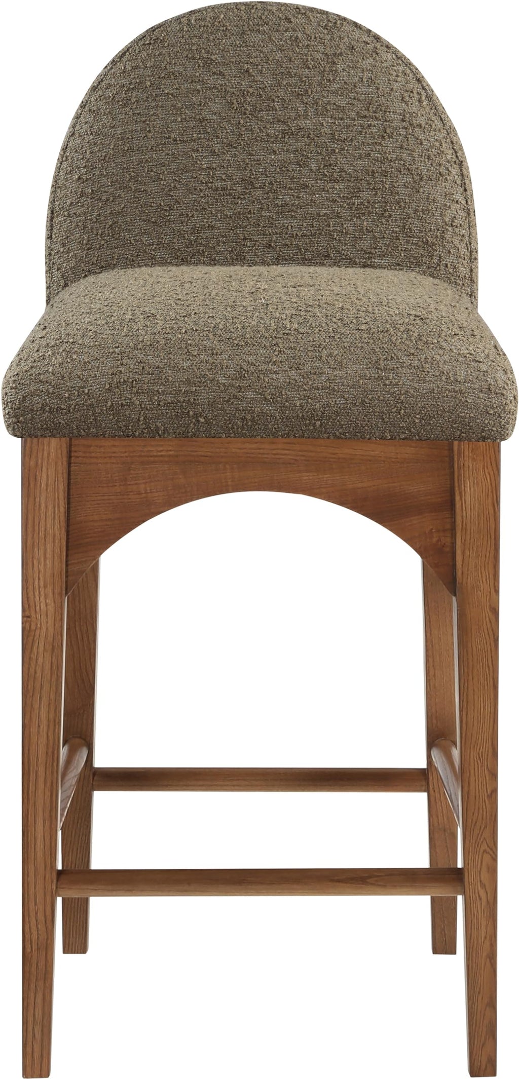 Meridian Furniture 399Olive-C Waldorf Collection Art Deco Stool with Rich Olive Green Boucle Fabric, Solid Ash Wood, Walnut Brown Finish, Counter Height Stool, 18" W x 20" D x 37" H, Olive