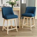 Erdoru Swivel Counter Height Bar Stools Set of 2, Modern Fabric Swivel Barstools with Contoured Back and Solid Wood Legs, Upholstered Counter Stool Bar Chairs for Kitchen Island, Home Bar, Blue