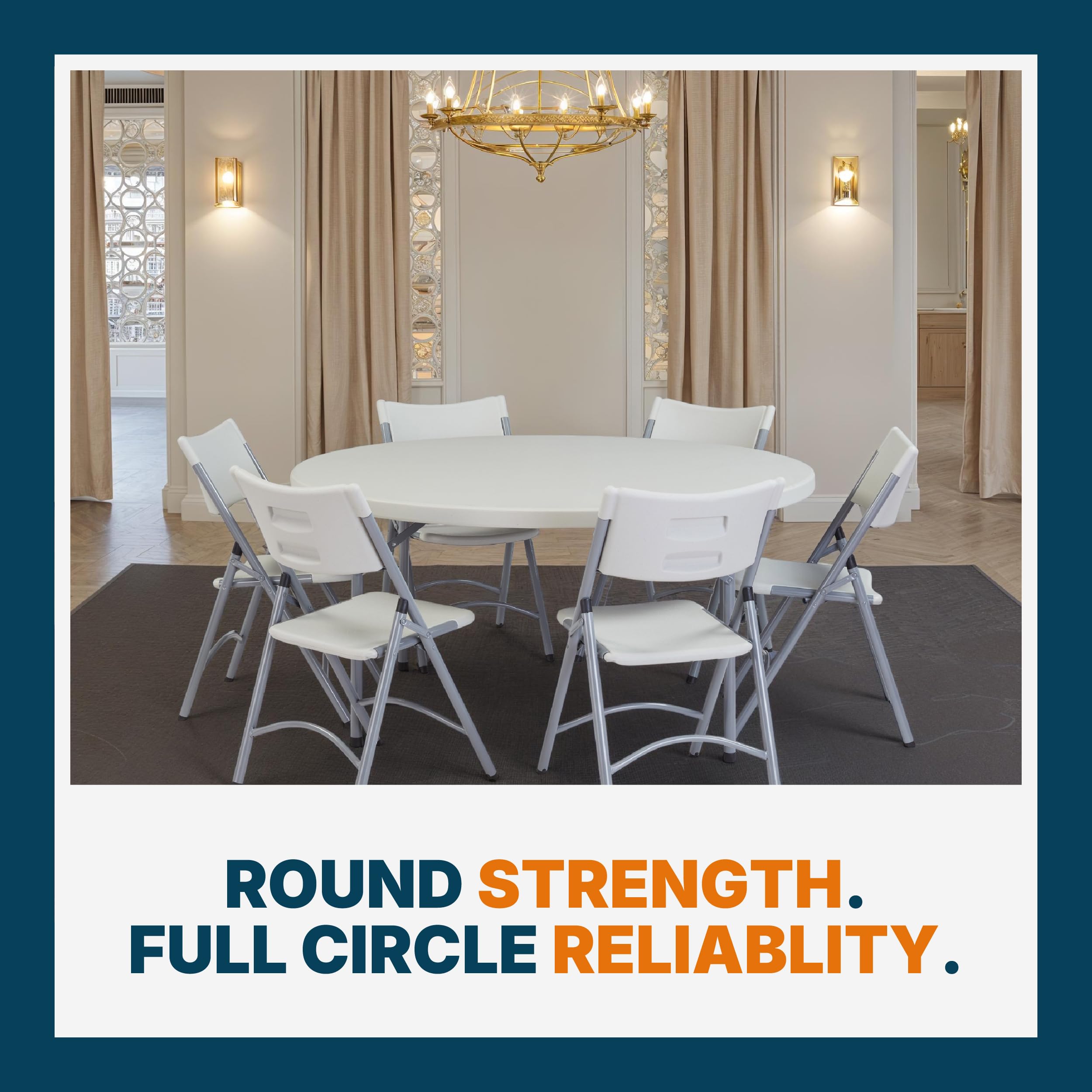 OEF Furnishings OEFBT60R Round Commercial-Grade Premium Industrial Folding Table, Heavy-Duty Blow-Molded Design with Thick Top and 17-Gauge Steel Frame (60" Diameter, Speckled Gray Top)