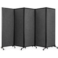 Upgrade Version Room Partition and Divider, Freestanding Rolling Dividers with Wheels,Office Privacy Screen Divider Wall,Classroom Felt Dividers,10'6"L* 6'7"H,5 Panel，Dark Grey