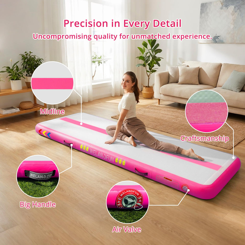WELANDFUN Tumble Track Mat for Gymnastics | 6 inches Air Tumbling Mats, 16ft Inflatable Gymnastics Mat for Home Use, Training, Cheerleading, Water Yoga with Electric Air Pump