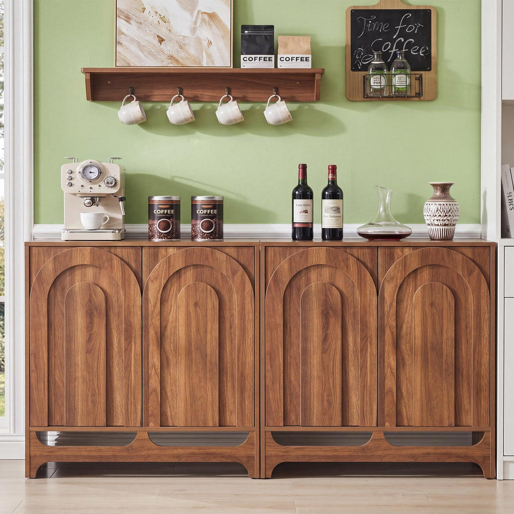 Bifins Modern Buffet Cabinet with Storage, 94.5" W Fluted Arched Sideboard Cabinet with Adjustable Shelves & Doors, Wooden Coffee Bar Storage Station for Dining Room, Kitchen, Living Room, Entryway