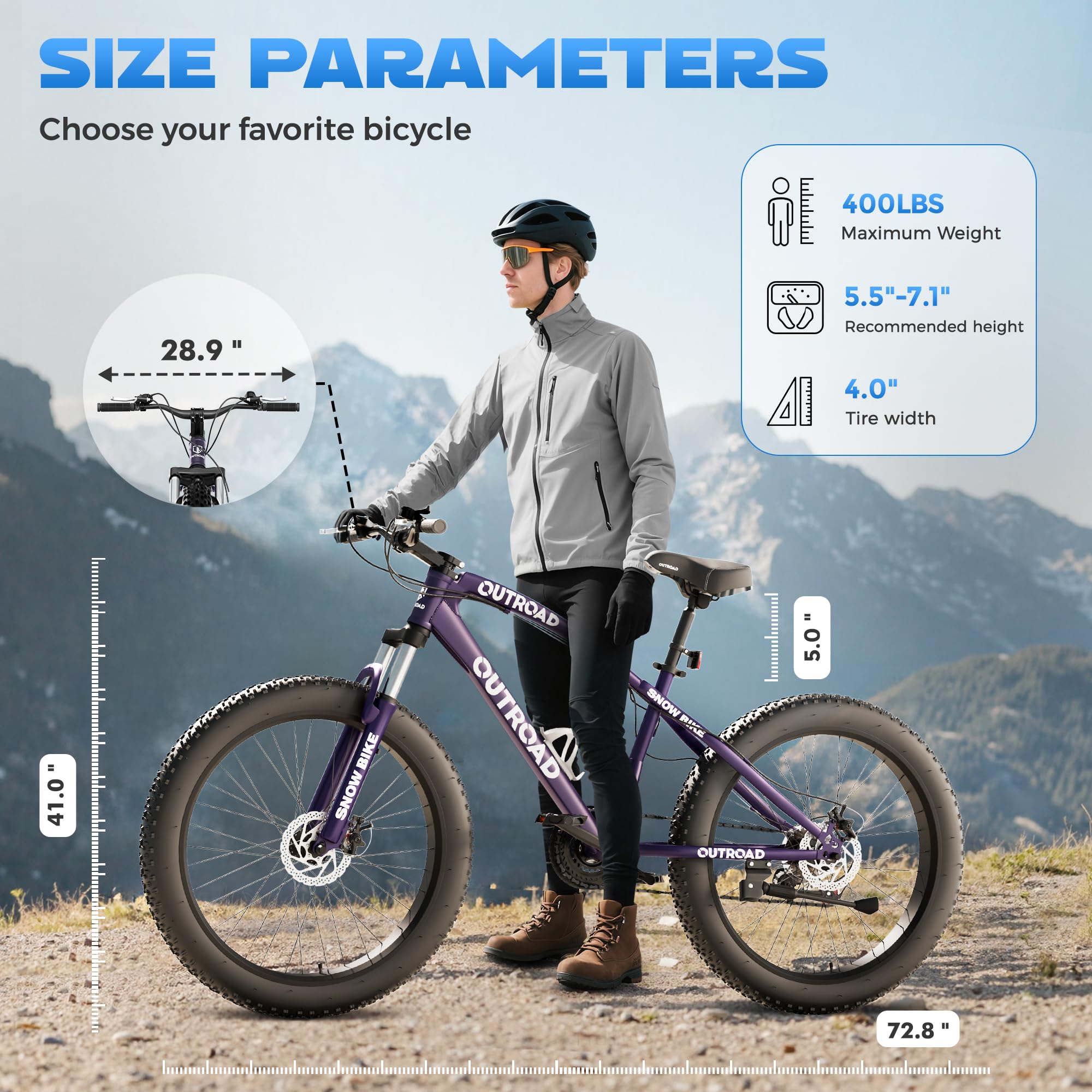 Incbruce 26 Inch Fat Tire Mountain Bike, High Carbon Steel Frame, 21 Speed MTB with Dual Disc Brakes for Men/Women/Adults (Purple)