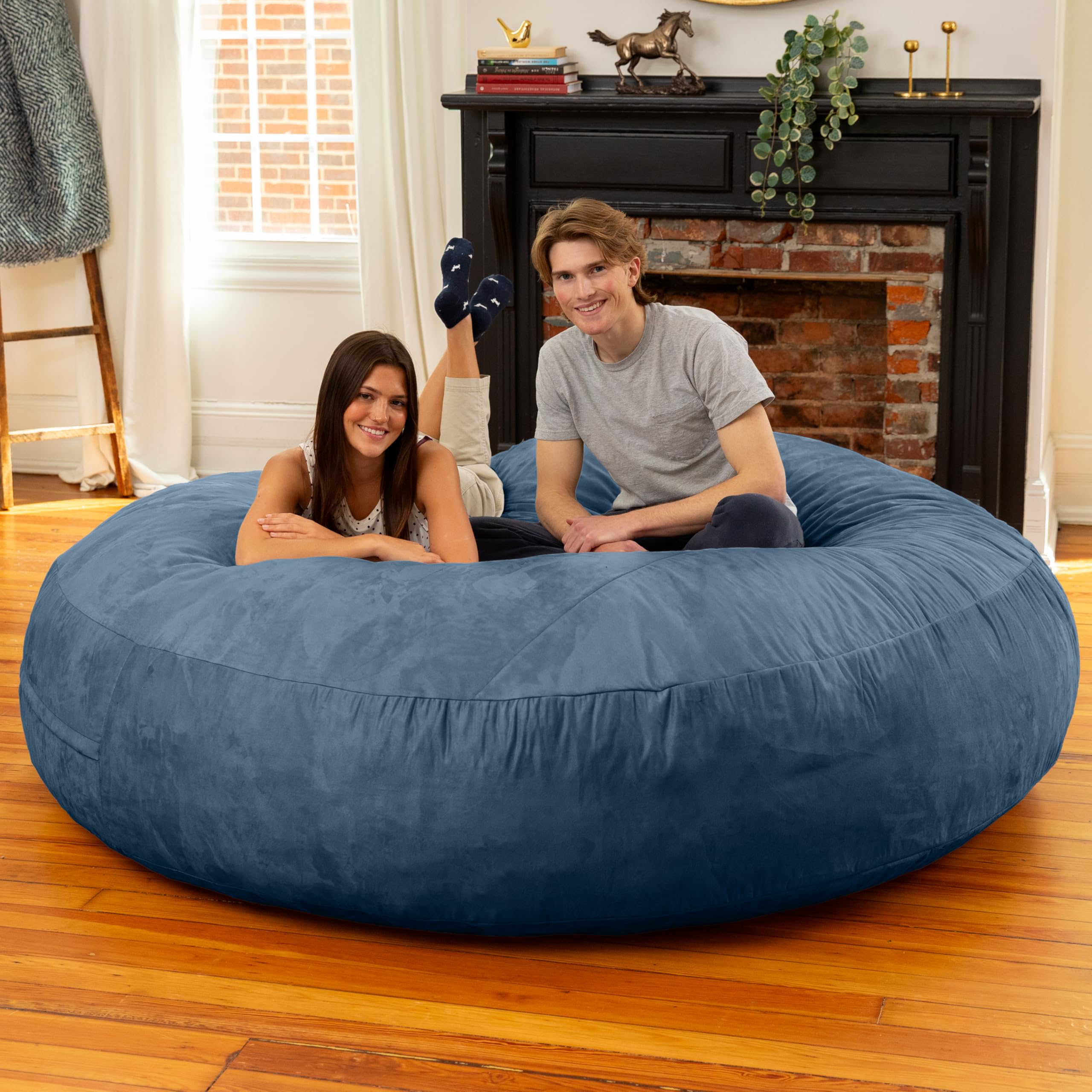 Jaxx 6 Foot Cocoon - 2-in-1 Convertible Bean Bag Bed & Large Bean Bag Chair for Adults, Navy