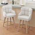 SAECKBERG 360°Swivel Counter Height Bar Stools with Back, 26 inch Solid Wood Legs, Bar Stool Modern Kitchen Island Chairs, Fabric (Beige- Fabric, 26" H- Set of 2)