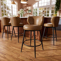 Sucrever Bar Stools Set of 4, 26" Counter Height Swivel Leather Bar Stools, Upholstered Barstools with Back & Footrest Metal Legs, Stools for Kitchen Island, Home Bar, Dining Room Brown