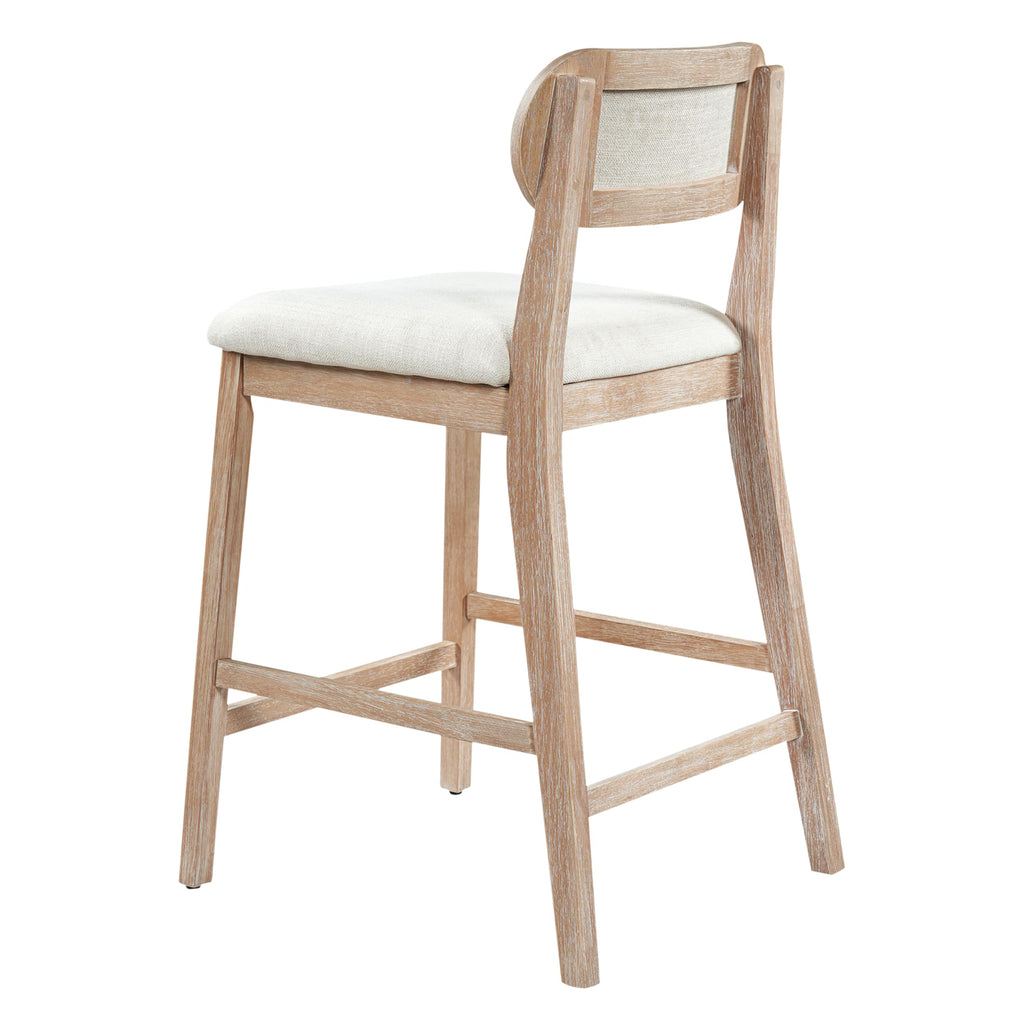 Christopher Knight Home Kaylin Modern Counter Height Bar Stools Set of 2, Upholstered Bar Stool for Kitchen Island, Rubberwood Dining Room Chair, Counter Stool with Footrest, Natural+Beige