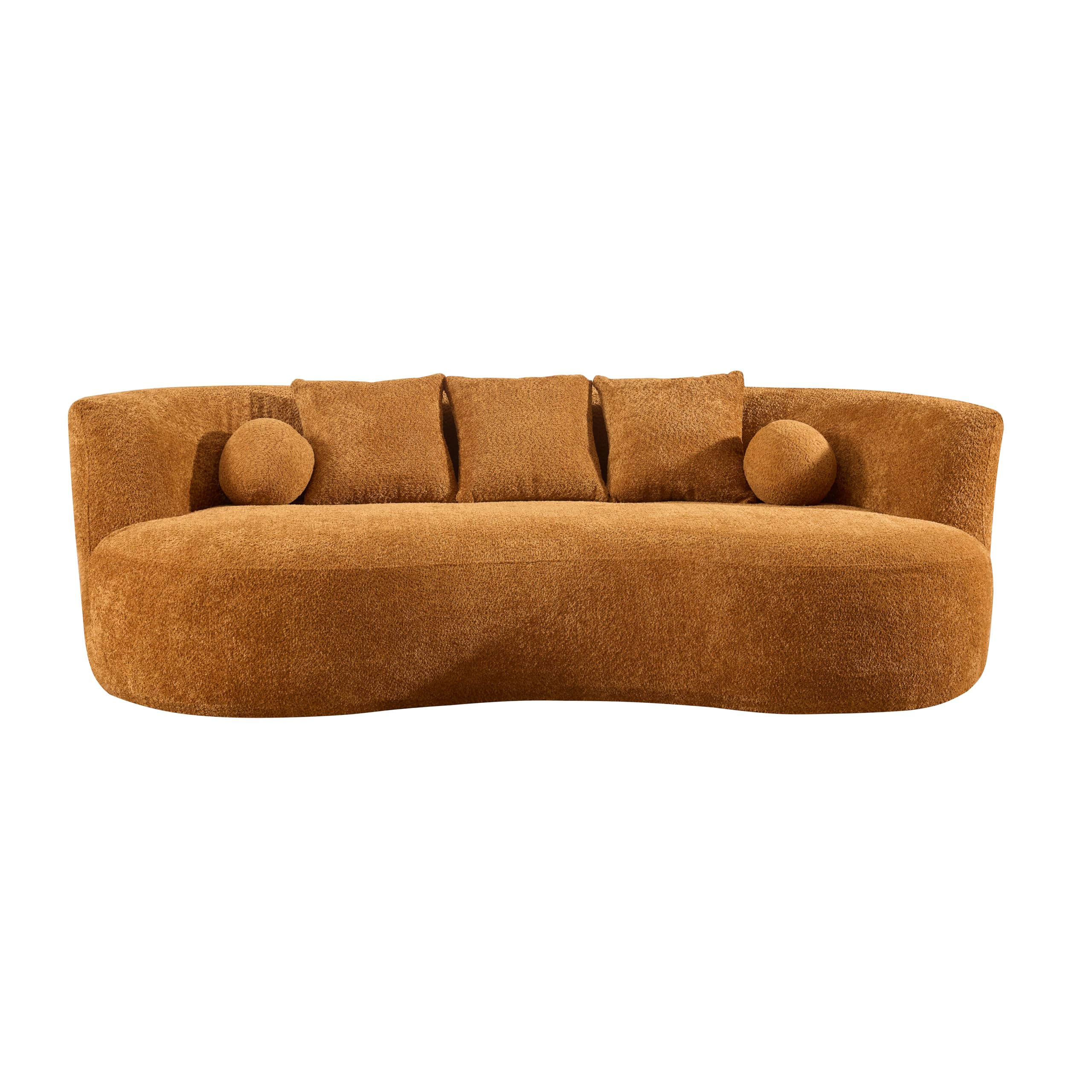 Christopher Knight Home Nomad Curved Sofa, 90" Boucle Upholstered 3 Seater Couch with Decor Cushions, Modern Cloud Couch with Deep Seat, Fabric Upholstered Seating Set for Living Room Bedroom, Camel