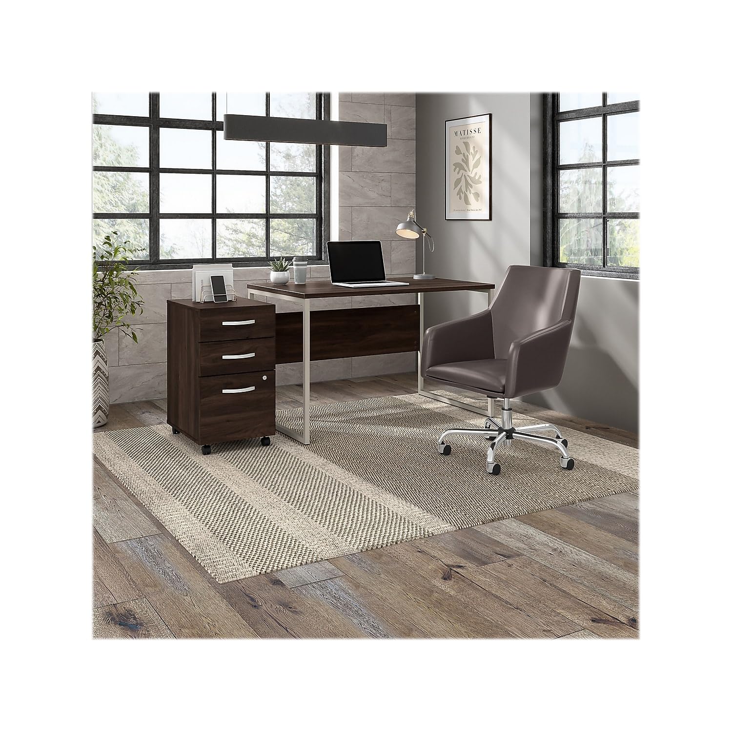 Bush Business Furniture Hybrid 3 Drawer Mobile File Cabinet-Assembled, Black Walnut