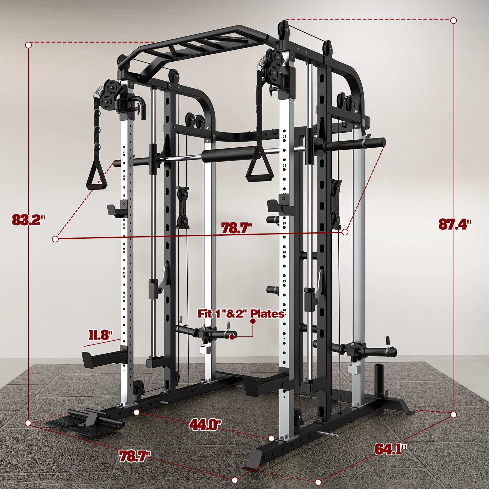 Royal Fitness Smith Machine, Multifunctional Power Cage Rack with Smith Bar and Cable Pulley System, and LAT Pull Down Machine for Home Gym…