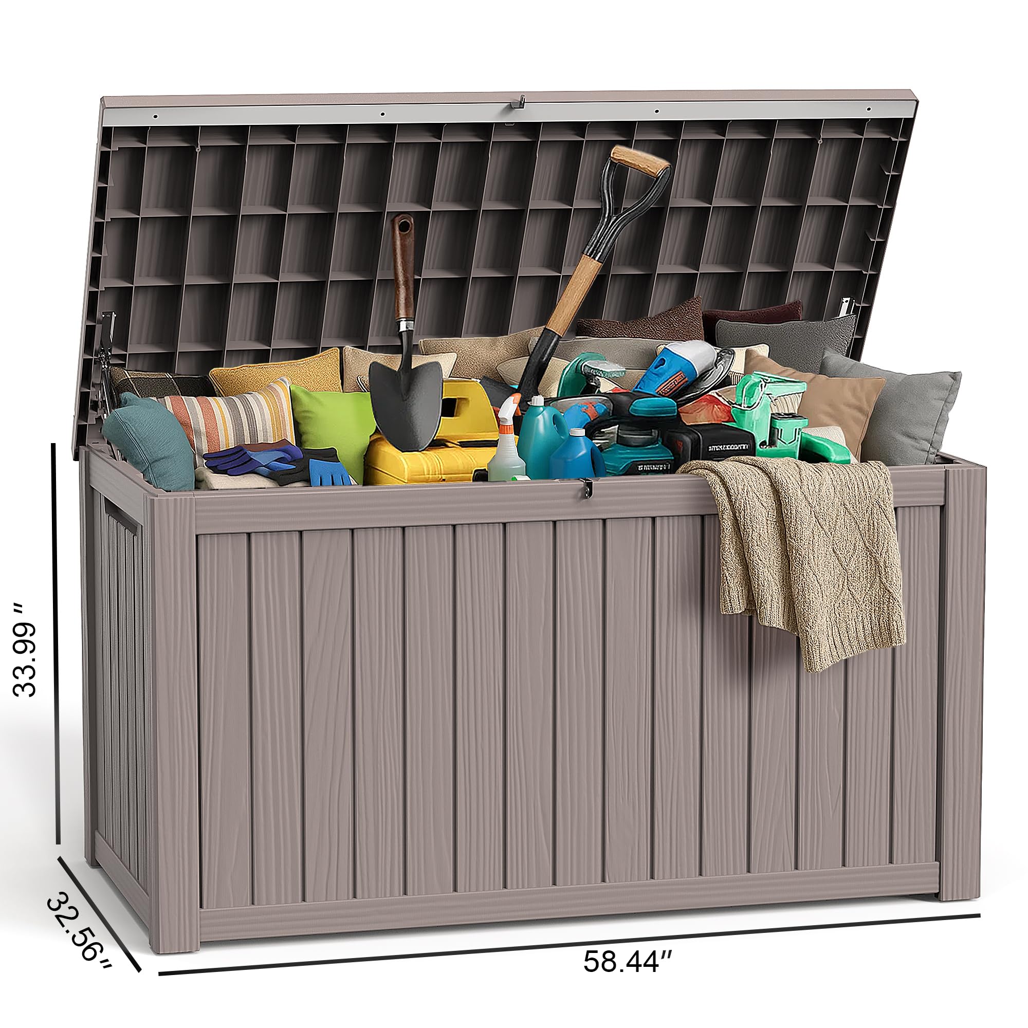 ROJIK Outdoor Storage Housing Deck Box - Waterproof Patio Furniture, Garden Tools, Cushions, Pool Accessories Storage Bench with Lockable Lid and Side Handles (Grey, 275 Gal)