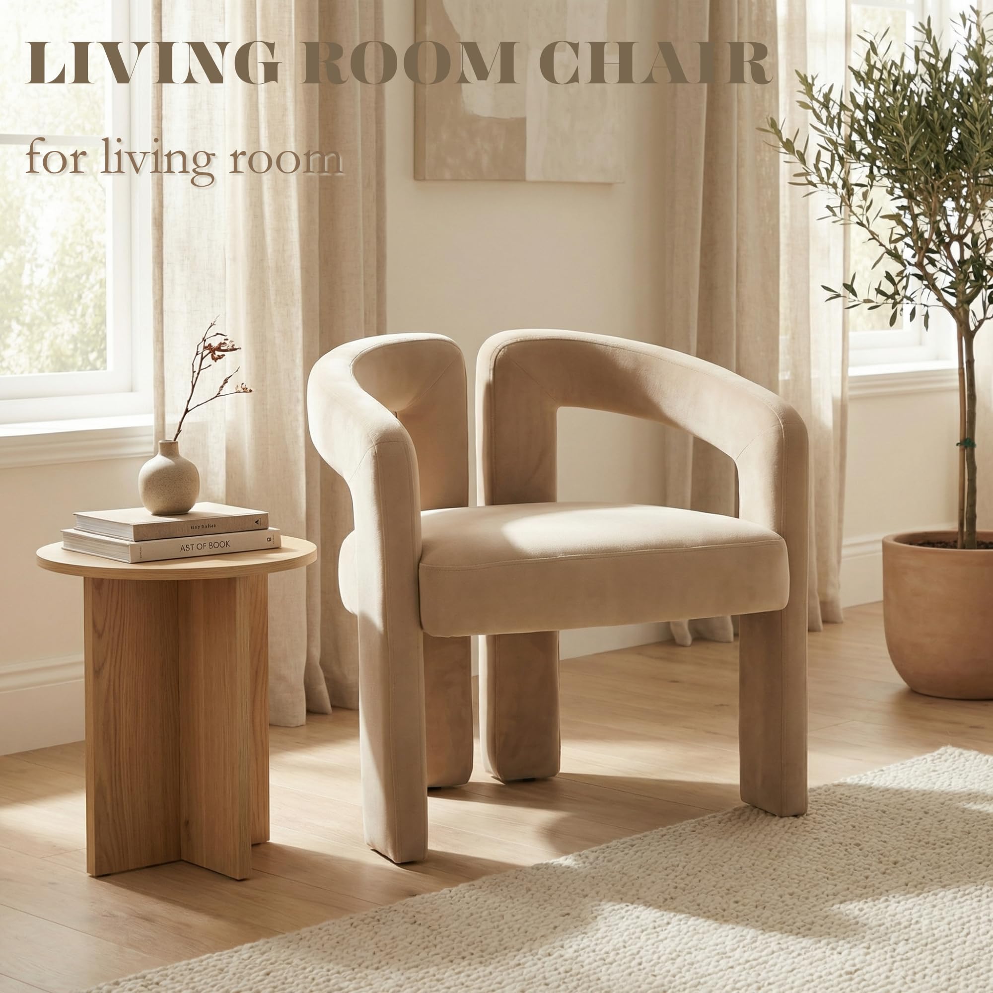Hyfirm Upholstered Barrel Dining Chairs Set of 6, Khaki Velvet Kitchen Accent Chairs with Arms Modern Side Chairs for Dining Room Bedroom Vanity Reception