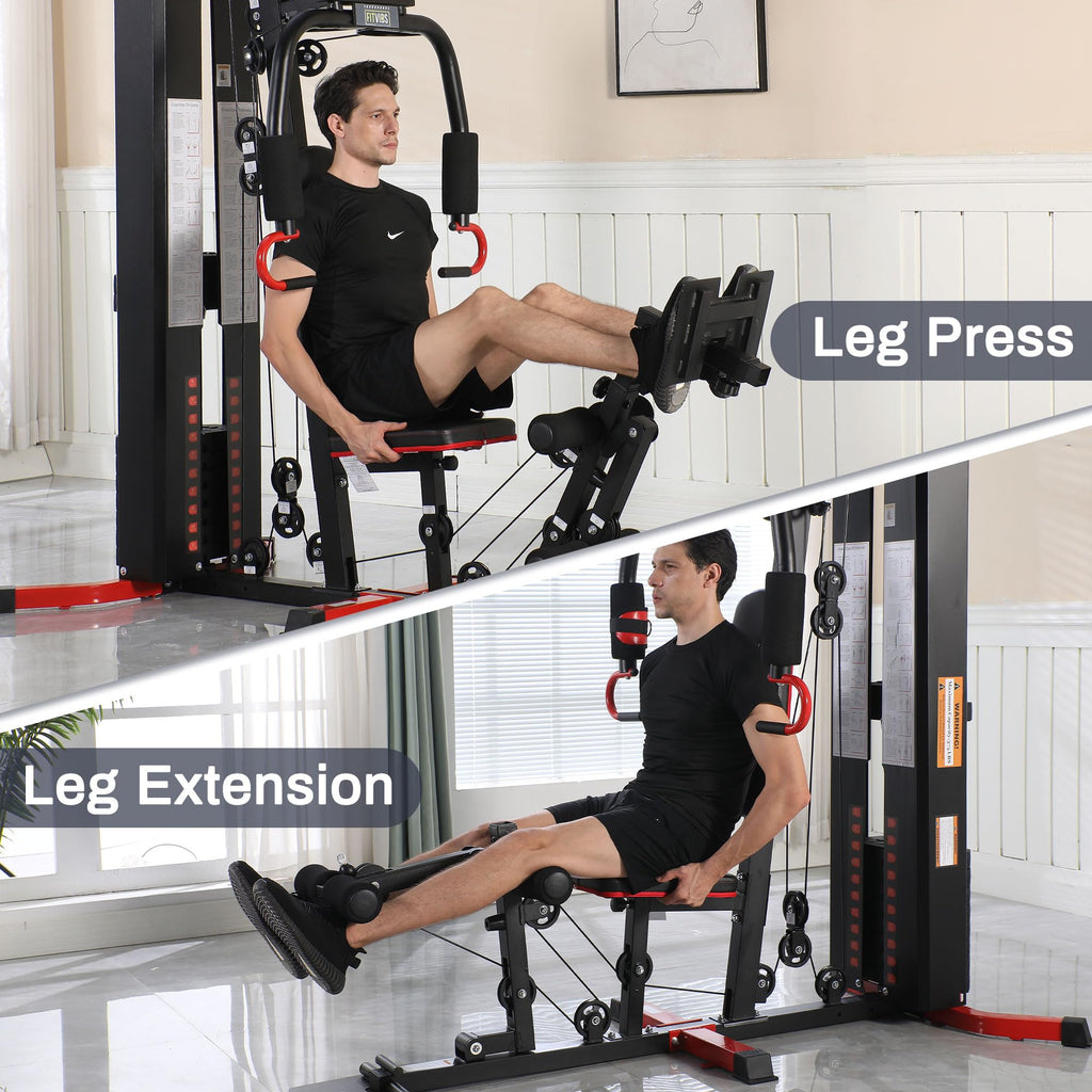 Fitvids Multifunctional Home Gym Equipment with 160 lbs Weight Stack, Full Body Workout Weight Machine with Mat, Strength Training Exercise Equipment with Pulley System & Leg Press, All-in-One Workout