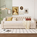 GDFStudio Twin Size Upholstered Daybed with USB Ports and Storage Drawers, Velvet Daybed Frame with Button Tufted Armrests and Wood Slat Support, Beige