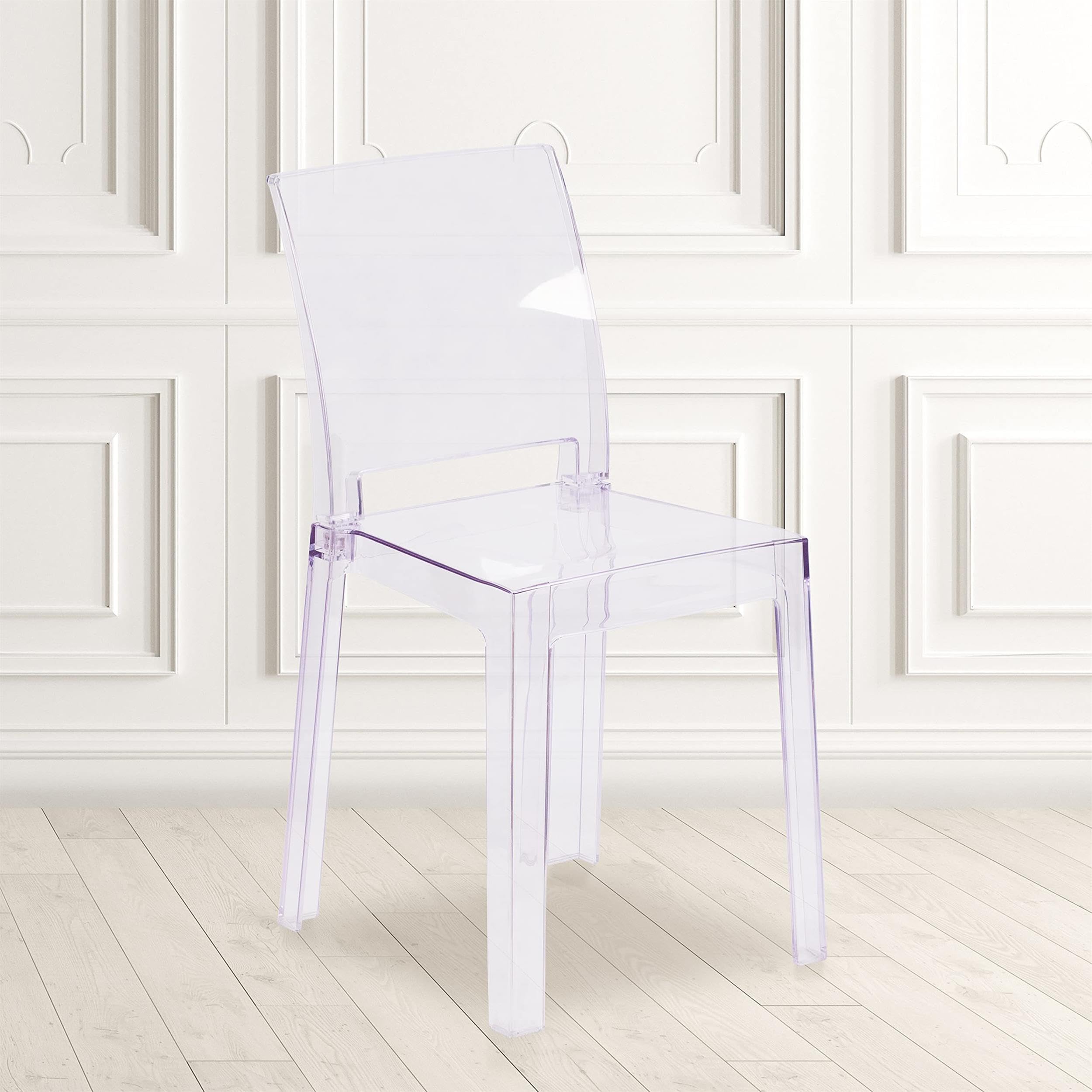 Flash Furniture McKenna 4 Pack Ghost Chair with Square Back in Transparent Crystal