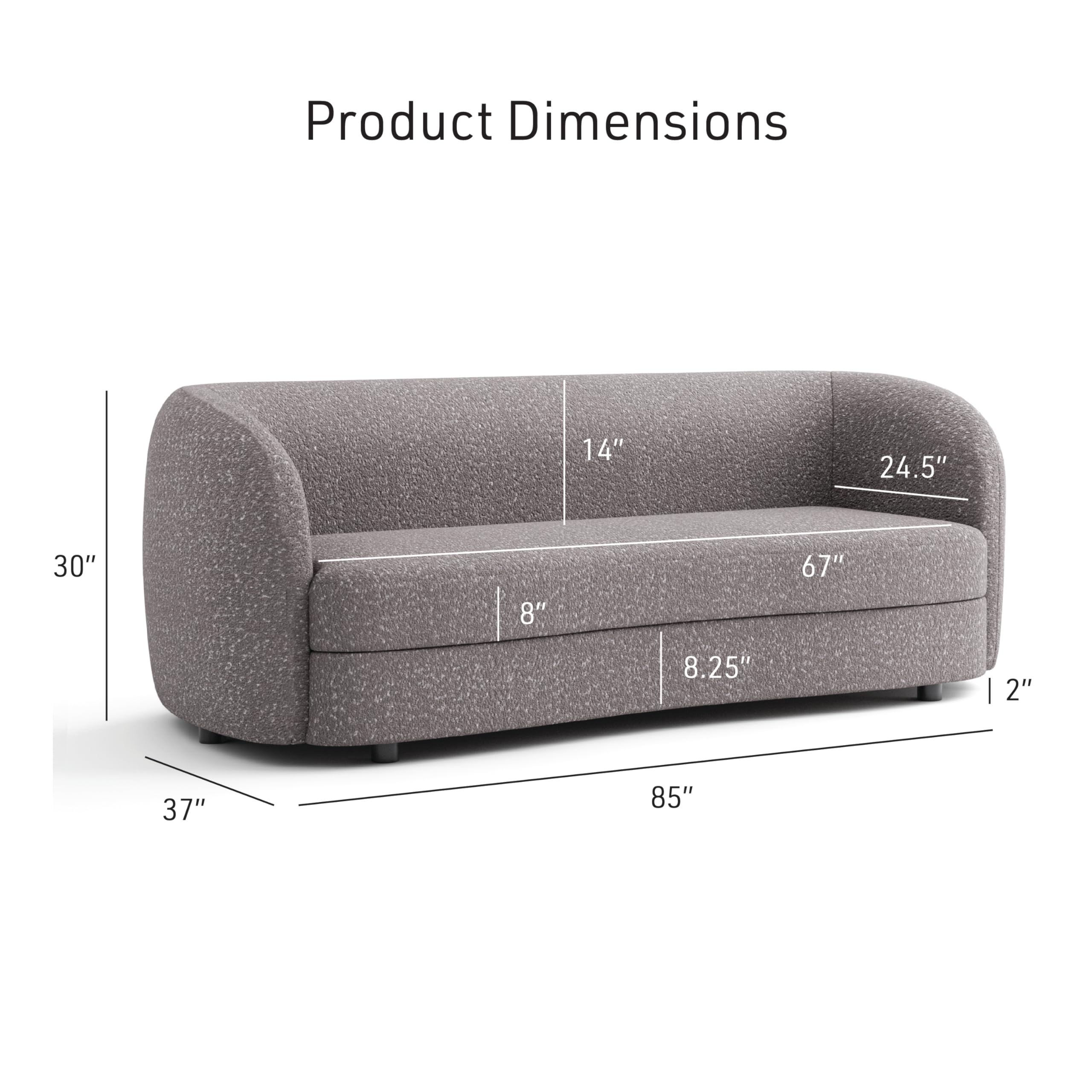 Furniture of America Nimiane Modern Boucle 3 Piece Sofa Set with Curved Arms and Wooden Legs, Accent Furniture Sets for Living Room, Home Office, Bedroom, Lounge, Charcoal Gray