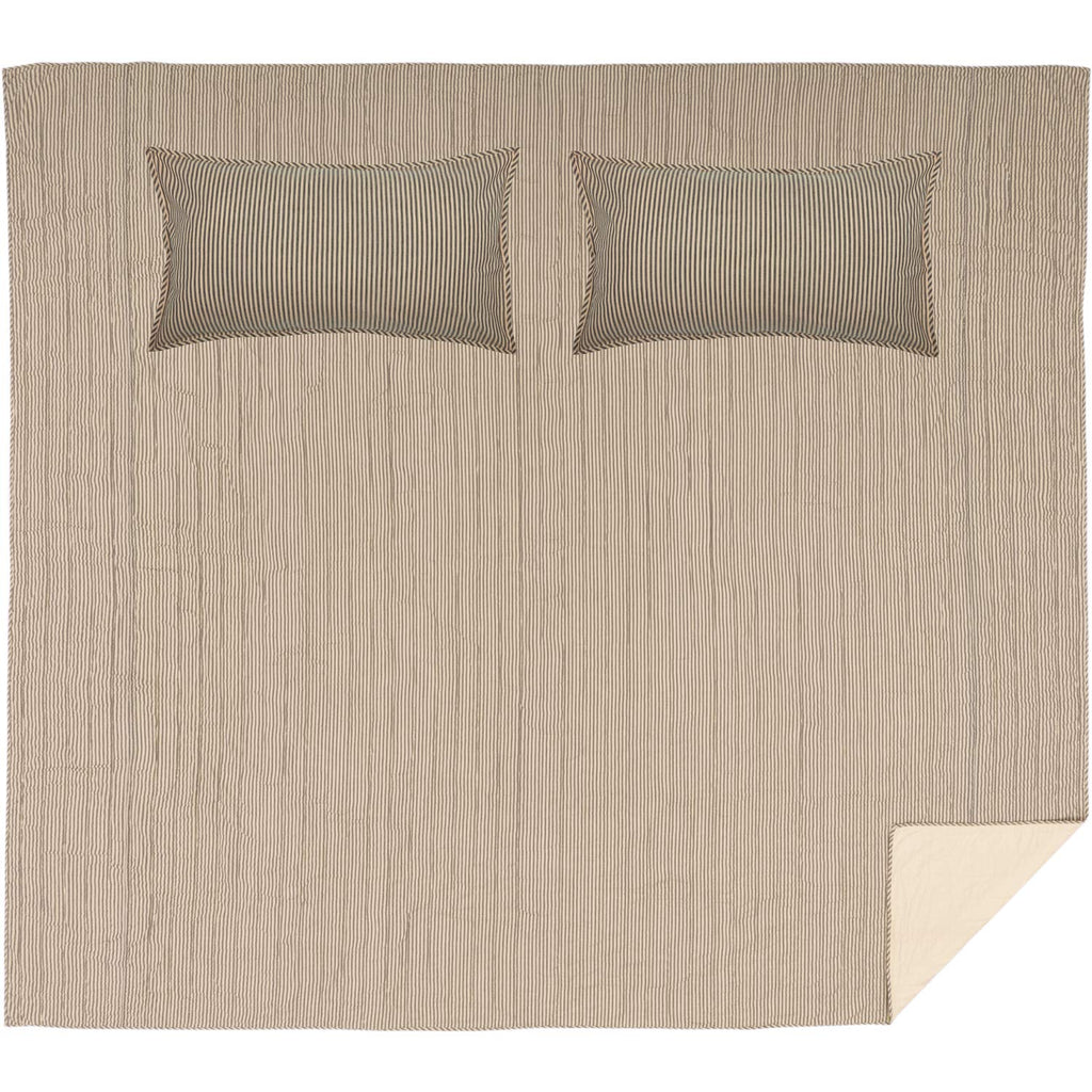 VHC Brands Sawyer Mill Ticking Stripe King Quilt Set, Charcoal Gray