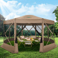 COBIZI 15x15FT Pop Up Gazebo Screen Tent Screen House for Camping, Screen Room with Mosquito Netting, Hub Tent Instant Screened Canopy with Carrying Bag and Ground Stakes, Khaki(Upgraded)