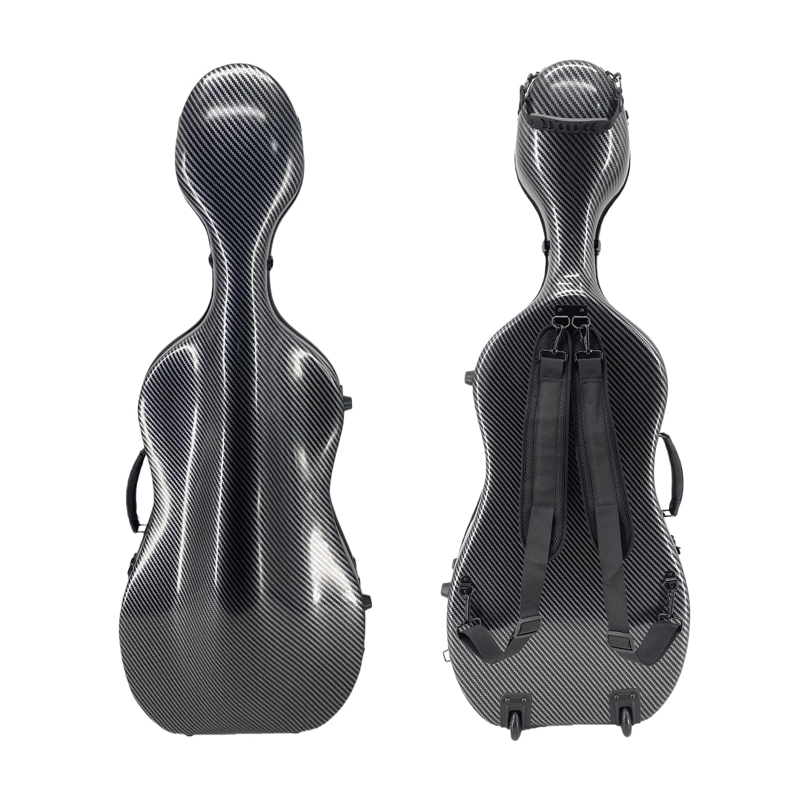 Foyarinal 1/2 Size Cello Case - Lightweight Carbon Fiber Cello Box with Wheels, Adjustable Backpack Straps & Strong Textured Black Finish, Durable Travel Protection for 1/2 Cello