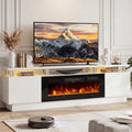 OneBlis 70" Fireplace TV Stand for TVs UP to 80", Electric Fireplace Entertainment Center with LED Lights & Storage Cabinets, TV Console for Living Room, Office, White-Black