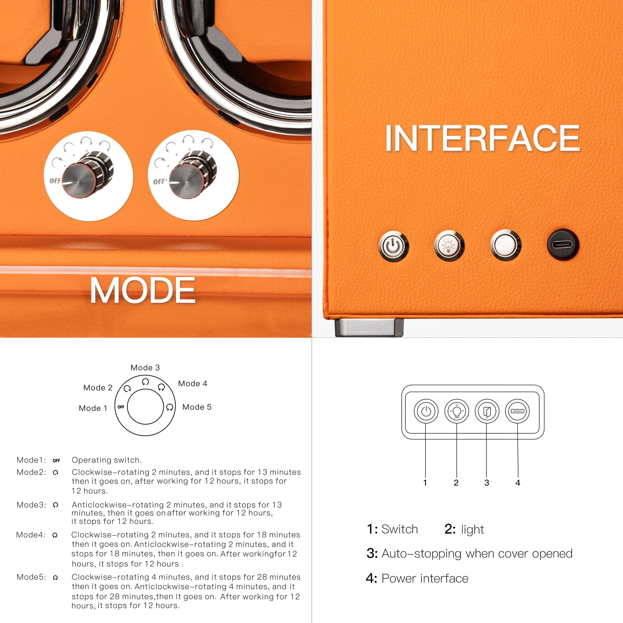 KOHUDIS Watch Winder for 2/4/6/9 Automatic Watches, high-end Leather Making, Super Quiet Mabuchi Motor, Two Power Modes, Built-in led Lights (Apricot, 6 Slots)