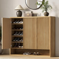 Garvee 46 Inch Shoe Cabinet, Large Shoe Storage Cabinet with Adjustable Shelves, Wooden Shoe Organizer with Fluted Door Holds 30-35 Pairs for Entryway & Living Room, Natural Wood