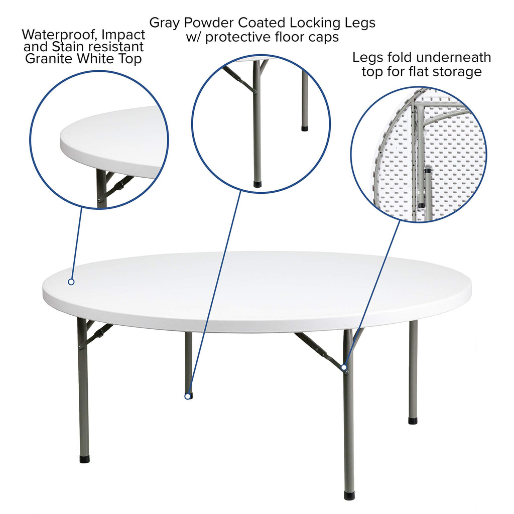 Flash Furniture Elon 6' Round All-Occasion Plastic Folding Event Table, Foldable Portable Banquet Table for Indoor/Outdoor Events, White