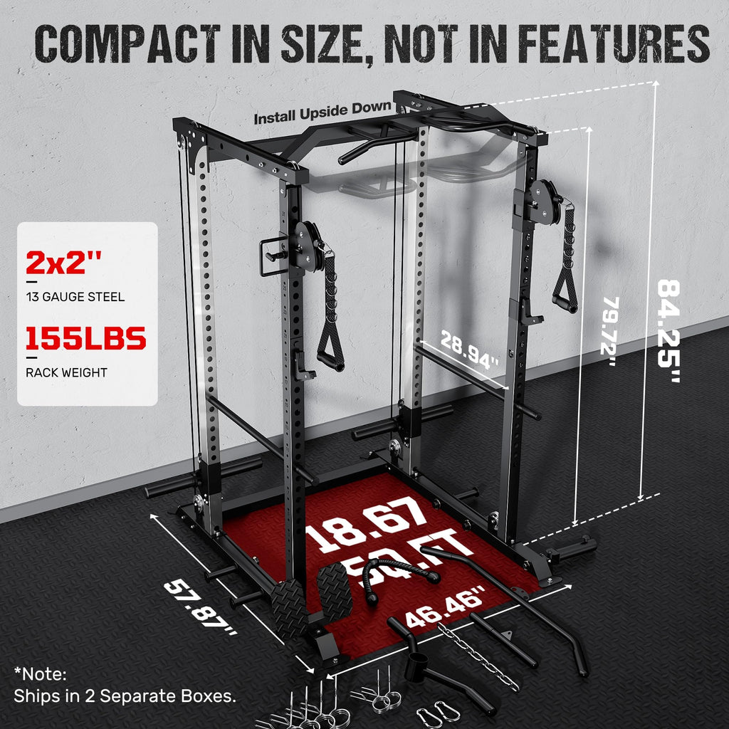 GOIMU DP01 Power Cage, 2000LBS Squat Rack with with Cable Crossover and Dual Independent Pulley System, Full Cage for Full Body Training, Power Rack with More Training Attachments for Home Gym(BK-Pro)