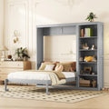 PacknWood Acosure Queen Size Murphy Five-Layer Cabinet,Bedroom Solid Wood Storage Hidden Wall Beds Frame W/Dual Piston Metal Folding Mechanism Designed,for Home Office,Study,Guest Room,Gray