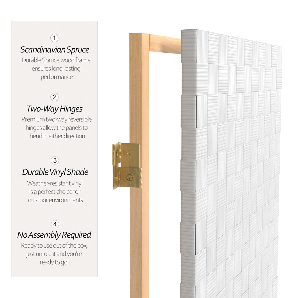 Red Lantern 6 ft. Tall Woven Fiber Outdoor All Weather Room Divider - 4 Panel - White