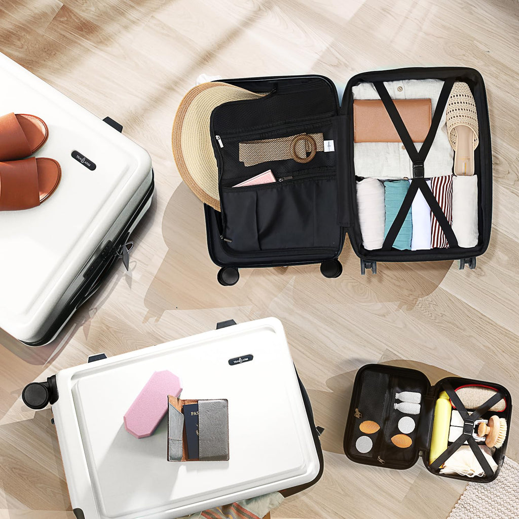 TRAVELARIM Hard Shell Luggage Sets with Spinner Wheels 4 Piece, Expandable Large Suitcases with TSA Lock, Travel Large Suitcase Set, White Luggage Set