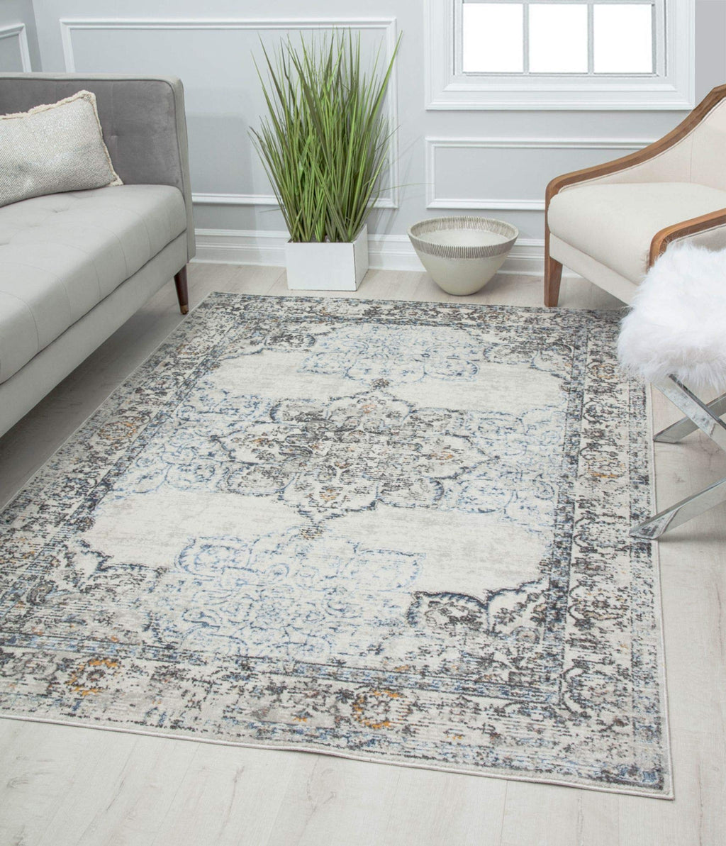 Rugs America Prescott PS35C White Bay Blossom Transitional Vintage 8x10 Area Rug, 8'0"X10'0"