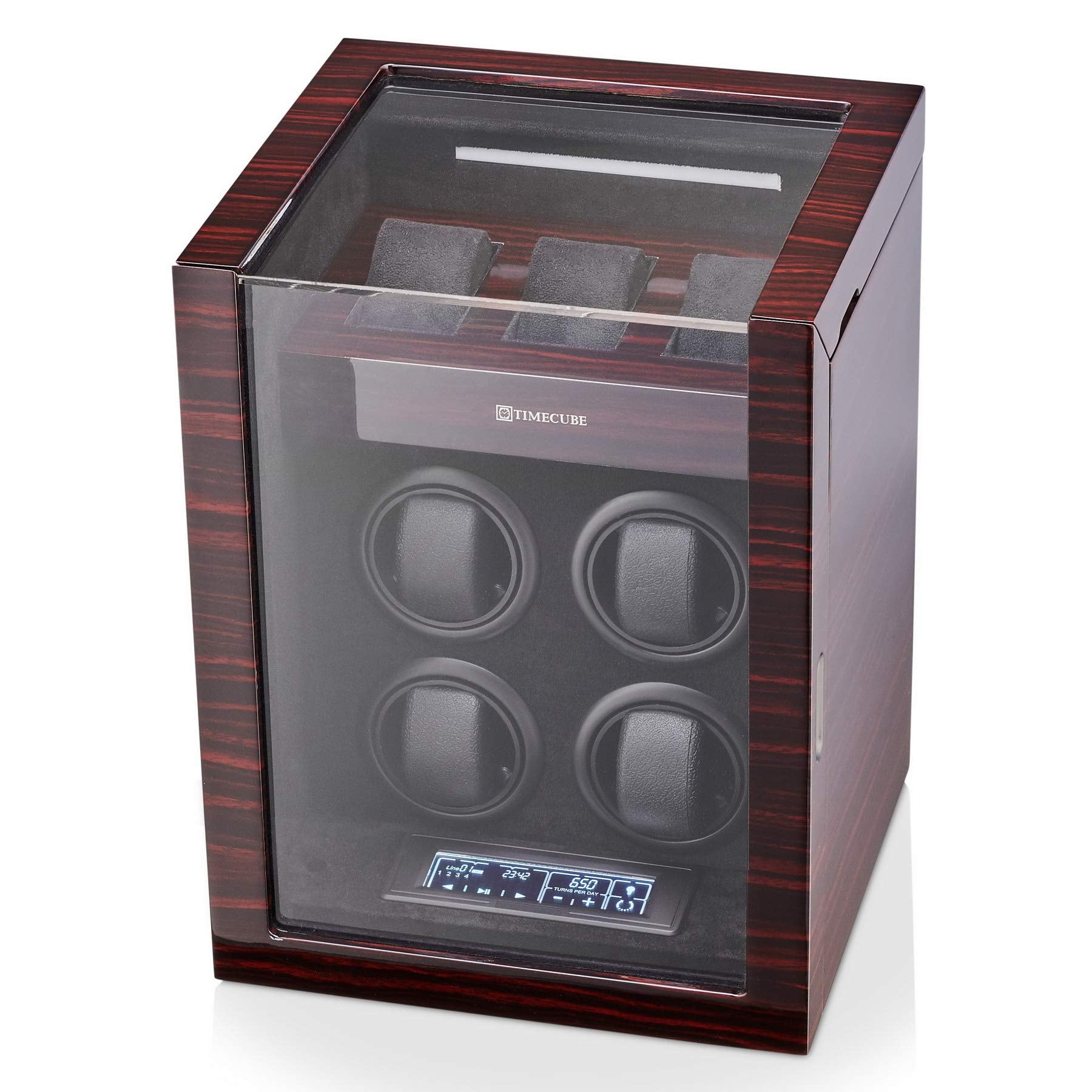 TIMECUBE Watch Winder for 4 Watches with 15 Winding Programs and 3 Watch Storage Slots (Ebony)