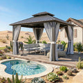 Breezestival 10x10FT Hardtop Gazebo, Metal Frame with Double Galvanized Steel Roof, Permanent Outdoor Pergola with Curtains and Netting Included for Backyard, Patio, Lawn and Garden, Gray