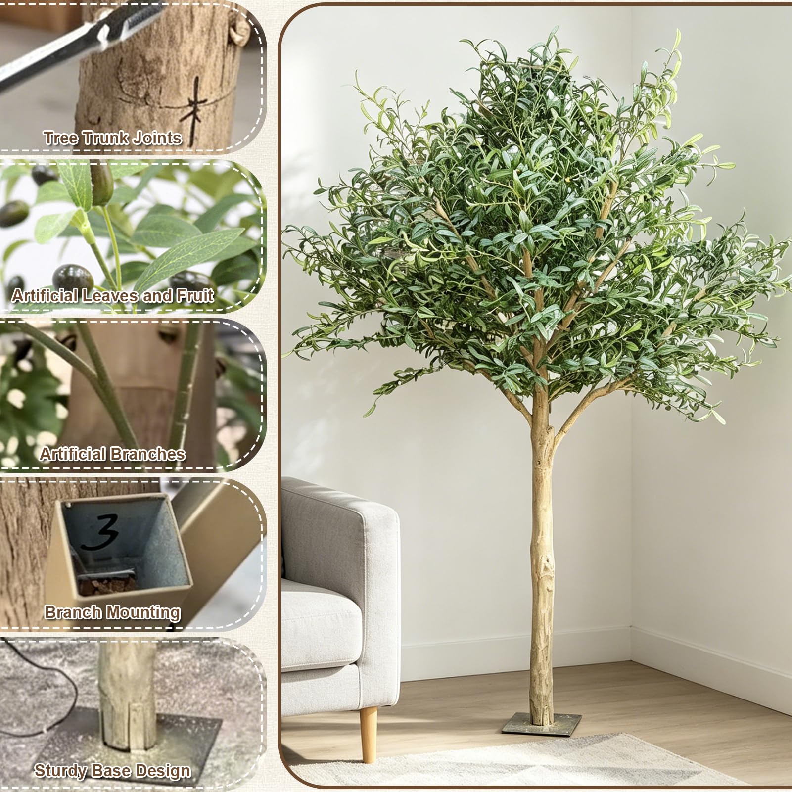 Faux Olive Tree - Large Realistic Artificial Olive Tree with Trunk, Adjustable Branch for Wedding Event Indoor Outdoor Home Office Living Room Farmhouse Decor (5FT)