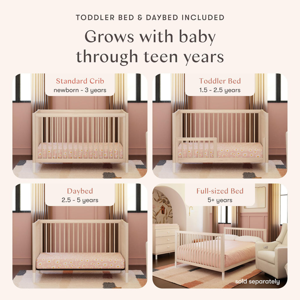 Babyletto Gelato 4-in-1 Convertible Baby Crib with Wooden Toddler Bed, Daybed & Full-Size Bed Conversion - GREENGUARD Gold Certified - 4 Adjustable Mattress Heights - Washed Natural & White