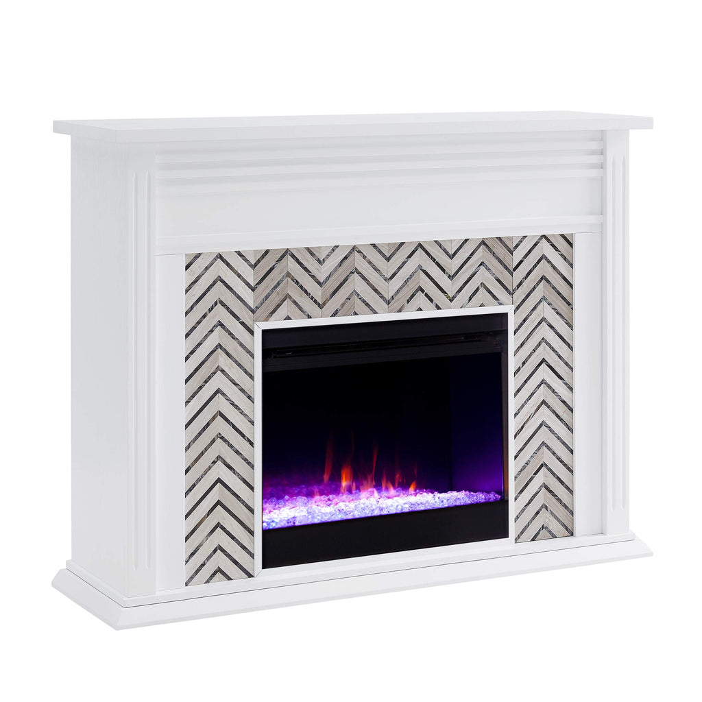 SEI Furniture - Hebbington Tiled Fireplace - Transitional Design, White Marble Top - Ideal for Living Room, Family Room (FC1080759)