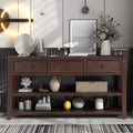 Bellemave Solid Wood Console Table with Drawers, Retro Entryway Table with 3 Drawers and 2 Open Storage Shelves, Narrow Long Sofa Table, Behind Couch Table for Living Room, Foyer and Hallway, Espresso