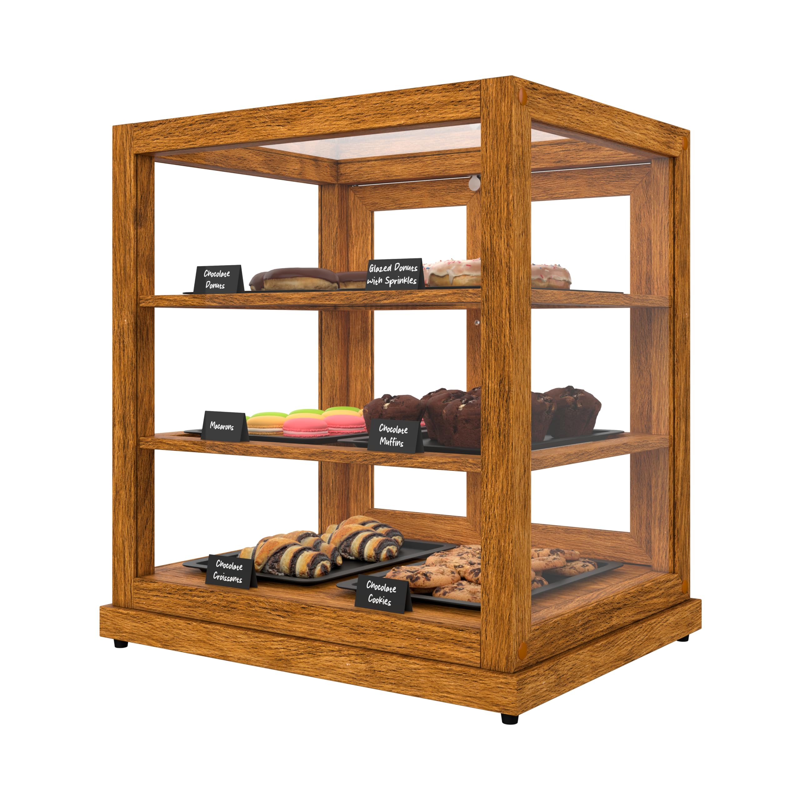 KoolMore 25 in. Light Wood Countertop Upright Dry Bakery Display Case, Pastry, Cake, and Bread Display with Tempered Glass